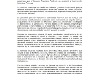 Profesionales de la Ingeniería se pronunciaron en defensa de Formosa ante “un hecho de extrema gravedad institucional”